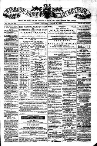cover page of Kinross-shire Advertiser published on August 2, 1884