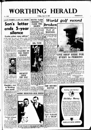 cover page of Worthing Herald published on June 13, 1952
