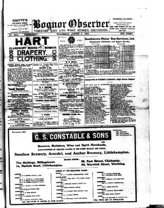 cover page of Bognor Regis Observer published on August 2, 1916