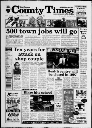 cover page of West Sussex County Times published on August 2, 1996