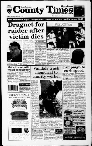 cover page of West Sussex County Times published on November 2, 2001