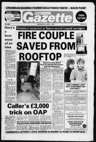 cover page of Eastbourne Gazette published on April 1, 1987