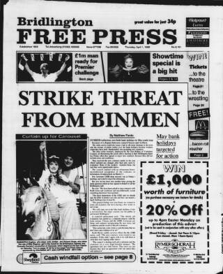 cover page of Bridlington Free Press published on April 1, 1999