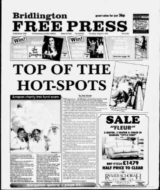 cover page of Bridlington Free Press published on August 2, 2001