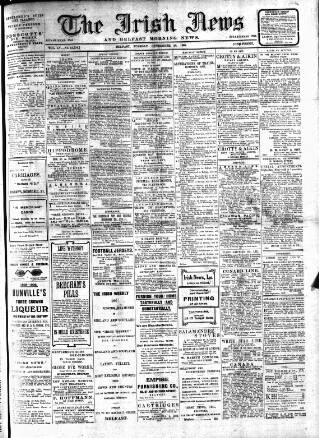cover page of Irish News and Belfast Morning News published on September 28, 1909