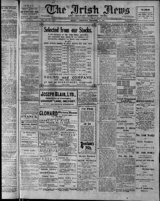 cover page of Irish News and Belfast Morning News published on December 15, 1915
