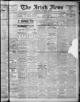 cover page of Irish News and Belfast Morning News published on May 22, 1918
