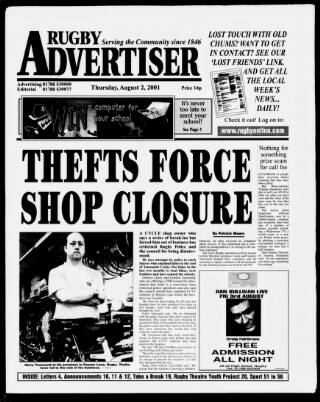 cover page of Rugby Advertiser published on August 2, 2001