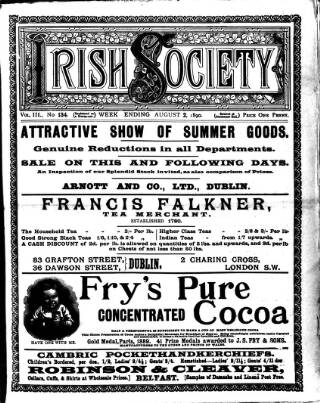 cover page of Irish Society (Dublin) published on August 2, 1890