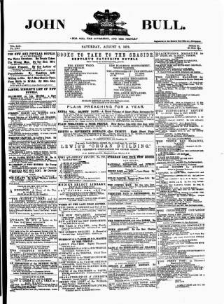 cover page of John Bull published on August 2, 1873