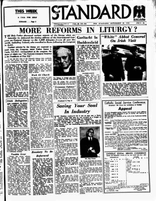 cover page of Catholic Standard published on September 28, 1956