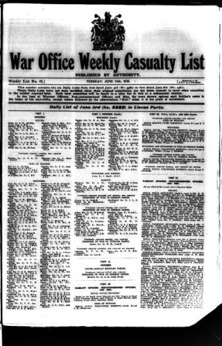 cover page of Weekly Casualty List (War Office & Air Ministry ) published on June 11, 1918
