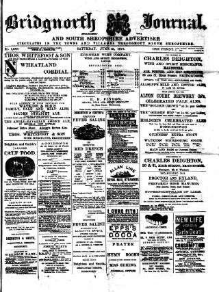 cover page of Bridgnorth Journal published on June 13, 1891