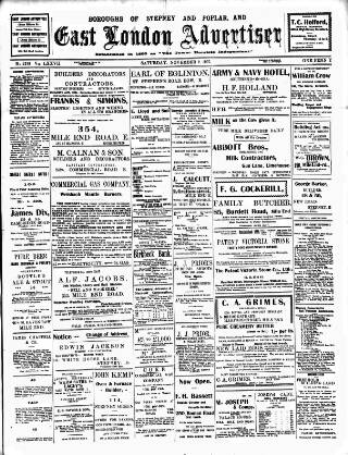cover page of Tower Hamlets Independent and East End Local Advertiser published on November 2, 1907