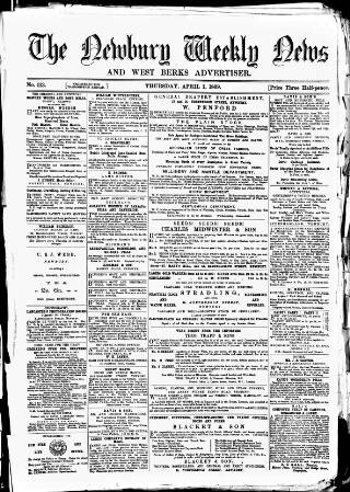 cover page of Newbury Weekly News and General Advertiser published on April 1, 1869