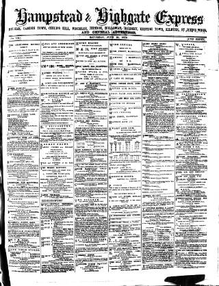cover page of Hampstead & Highgate Express published on June 13, 1874