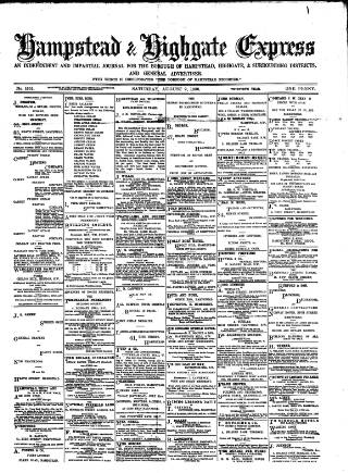 cover page of Hampstead & Highgate Express published on August 2, 1890