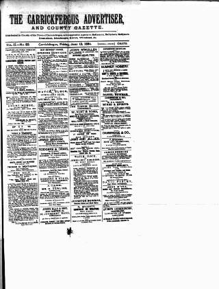 cover page of Carrickfergus Advertiser published on June 13, 1884