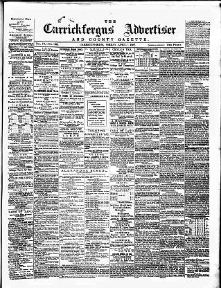 cover page of Carrickfergus Advertiser published on April 1, 1887