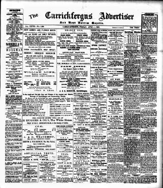 cover page of Carrickfergus Advertiser published on April 1, 1910