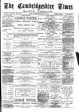 cover page of Cambridgeshire Times published on April 26, 1889