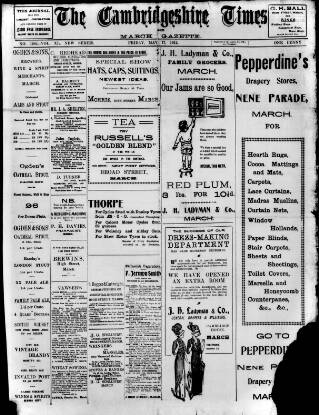 cover page of Cambridgeshire Times published on May 17, 1912