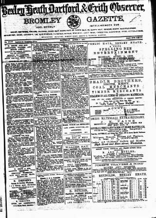 cover page of Bexley Heath and Bexley Observer published on April 1, 1876