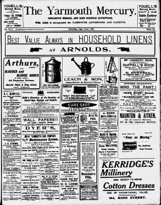 cover page of Yarmouth Mercury published on June 22, 1912