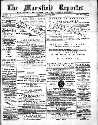cover page of Mansfield Reporter published on August 2, 1878