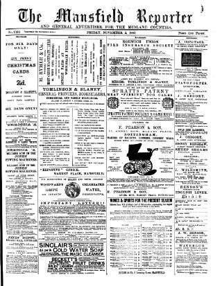 cover page of Mansfield Reporter published on November 2, 1883