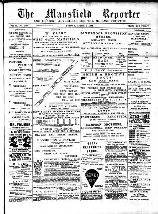 cover page of Mansfield Reporter published on April 1, 1892
