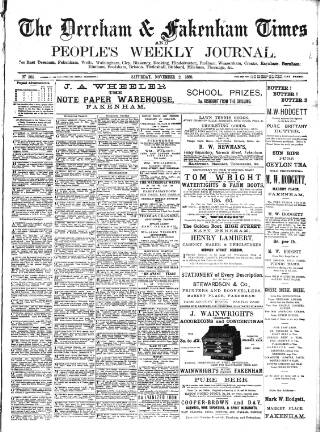 cover page of Dereham and Fakenham Times published on November 2, 1889