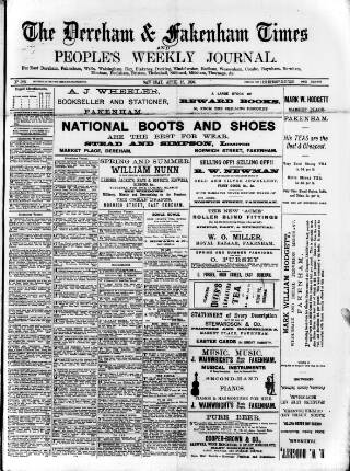 cover page of Dereham and Fakenham Times published on April 12, 1890