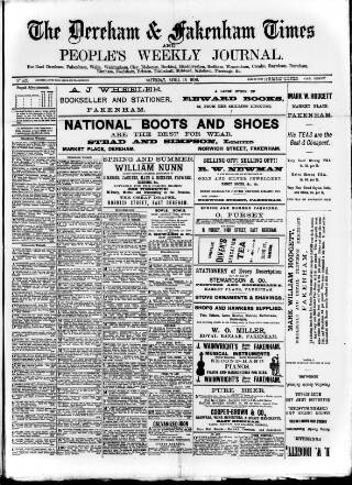 cover page of Dereham and Fakenham Times published on April 19, 1890