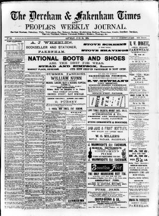 cover page of Dereham and Fakenham Times published on June 28, 1890