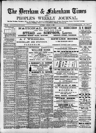 cover page of Dereham and Fakenham Times published on August 2, 1890
