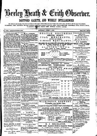 cover page of Bexley Heath and Bexley Observer published on August 2, 1879