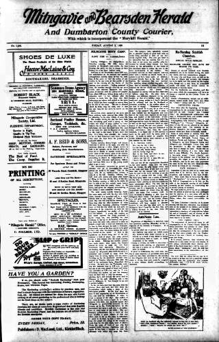 cover page of Milngavie and Bearsden Herald published on August 2, 1929