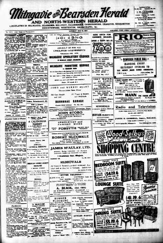 cover page of Milngavie and Bearsden Herald published on May 22, 1954