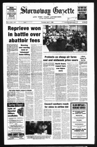 cover page of Stornoway Gazette and West Coast Advertiser published on April 1, 1999