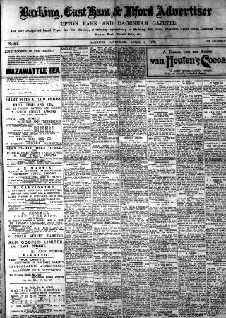 cover page of Barking, East Ham & Ilford Advertiser published on April 1, 1905