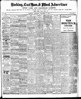 cover page of Barking, East Ham & Ilford Advertiser published on November 2, 1907