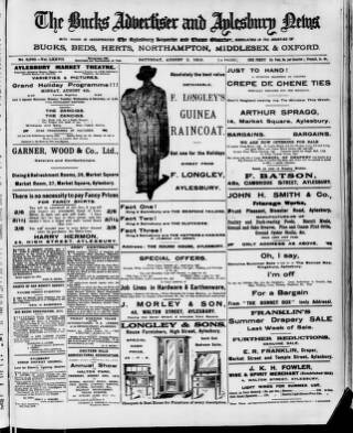 cover page of Bucks Advertiser & Aylesbury News published on August 2, 1913