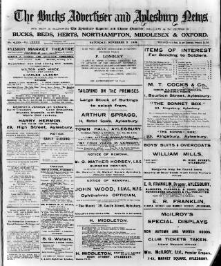 cover page of Bucks Advertiser & Aylesbury News published on November 2, 1918