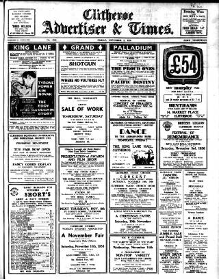 cover page of Clitheroe Advertiser and Times published on November 2, 1956