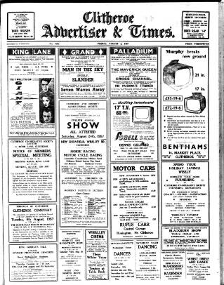 cover page of Clitheroe Advertiser and Times published on August 2, 1957