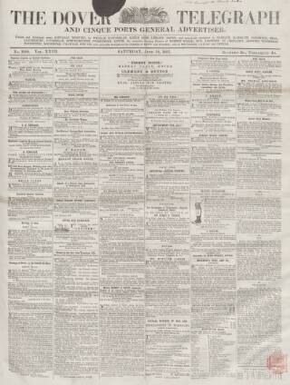 cover page of Dover Telegraph and Cinque Ports General Advertiser published on June 13, 1857