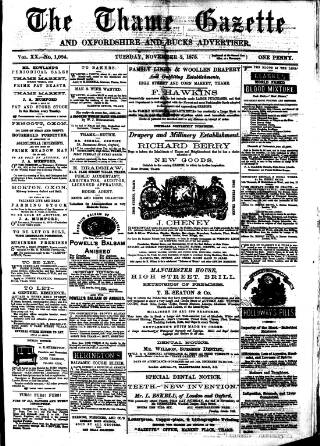 cover page of Thame Gazette published on November 2, 1875