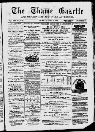 cover page of Thame Gazette published on June 13, 1876