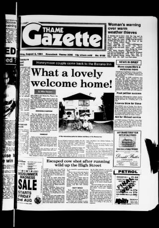 cover page of Thame Gazette published on August 2, 1991